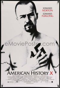1k043 AMERICAN HISTORY X DS 1sh '98 B&W image of Edward Norton as skinhead neo-Nazi!