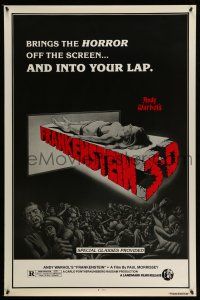 1k048 ANDY WARHOL'S FRANKENSTEIN 1sh R80s cool 3D art of near-naked girl coming off screen!