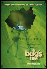 1k109 BUG'S LIFE advance DS 1sh '98 Walt Disney, Pixar CG, ant peeking through leaf!