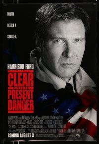 1k142 CLEAR & PRESENT DANGER advance DS 1sh '94 great portrait of Harrison Ford and American flag!