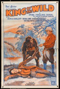 1k415 KING OF THE WILD 1sh R46 stone litho of half-man half-ape grabbing unconscious man!