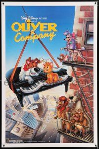 1k566 OLIVER & COMPANY 1sh '88 art of Walt Disney cats & dogs in New York City by Bill Morrison!