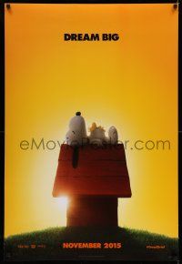 1k578 PEANUTS MOVIE style A teaser DS 1sh '15 wonderful image of Snoopy and Woodstock on doghouse!
