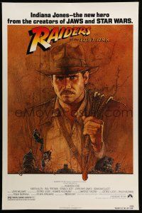 1k621 RAIDERS OF THE LOST ARK 1sh '81 great art of adventurer Harrison Ford by Richard Amsel!