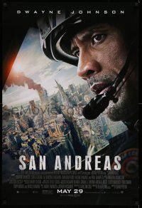 1k653 SAN ANDREAS advance DS 1sh '15 close-up of Dwayne Johnson flying in helicopter!