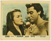 1m005 ADAM & EVE color English FOH LC '58 naked man & woman w/ apple in the Mexican Garden of Eden!