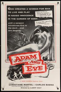 1p019 ADAM & EVE int'l 1sh '58 sexiest art of naked man & woman in the Mexican Garden of Eden!