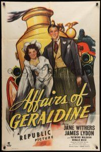 1p024 AFFAIRS OF GERALDINE 1sh '46 art of newly married Jane Withers & Jimmy Lydon & fire engine!