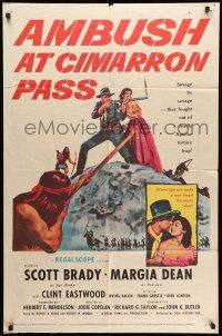 1p038 AMBUSH AT CIMARRON PASS 1sh '58 Scott Brady defends Margia Dean from Apache savages!