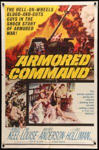 1p051 ARMORED COMMAND 1sh '61 Burt Reynolds' first movie, great art of tank on battlefield!