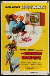 1p071 BAREFOOT EXECUTIVE 1sh '71 Disney, art of Kurt Russell & wacky chimp gone bananas!