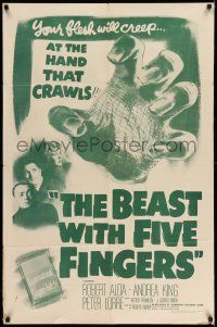 1p074 BEAST WITH FIVE FINGERS 1sh R56 Peter Lorre, your flesh will creep at the hand that crawls!