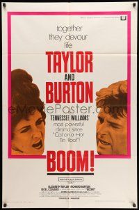 1p113 BOOM 1sh '68 Elizabeth Taylor & Richard Burton, Tennessee Williams drama!