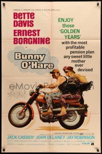1p143 BUNNY O'HARE 1sh '71 Bette Davis & Ernest Borgnine on Triumph motorcycle!