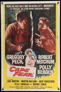 1p157 CAPE FEAR 1sh '62 Gregory Peck, Robert Mitchum, Polly Bergen, classic noir, Terror!