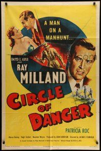 1p181 CIRCLE OF DANGER 1sh '51 Ray Milland is a man on a manhunt, directed by Jacques Tourneur!