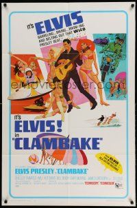 1p184 CLAMBAKE 1sh '67 McGinnis art of Elvis Presley in speed boat w/sexy babes, rock & roll!