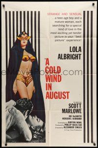 1p189 COLD WIND IN AUGUST 1sh '61 Scott Marlowe, sexy half-dressed masked Lola Albright!