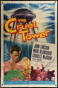 1p218 CRUEL TOWER 1sh '56 the higher they climb, the closer they get to terror!