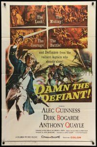 1p221 DAMN THE DEFIANT 1sh '62 art of Alec Guinness & Dirk Bogarde facing a bloody mutiny!