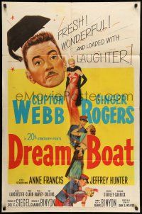 1p271 DREAM BOAT 1sh '52 sexy Ginger Rogers was professor Clifton Webb's co-star in silent movies!