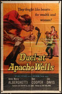 1p274 DUEL AT APACHE WELLS 1sh '57 they fought like beasts for wealth & women, gun duel art!