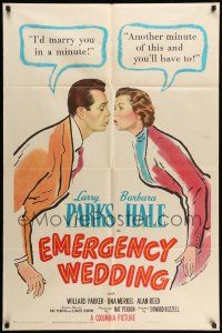 1p288 EMERGENCY WEDDING 1sh '50 Larry Parks would marry Barbara Hale in a minute!