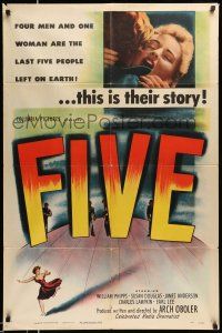1p327 FIVE 1sh '51 Arch Oboler, post-apocalyptic sci-fi about 5 survivors, but only one woman!