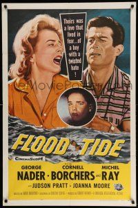 1p336 FLOOD TIDE 1sh '58 their love lived in fear of a boy with a twisted hate!