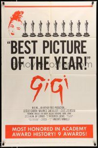 1p370 GIGI awards 1sh '58 art of winking Leslie Caron, Best Director & Best Picture winner!