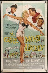 1p374 GIRL MOST LIKELY 1sh '57 sexy full-length art of Jane Powell in skimpy polka dot outfit!