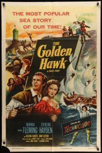 1p390 GOLDEN HAWK 1sh '52 art of pretty Rhonda Fleming & swashbuckling Sterling Hayden!