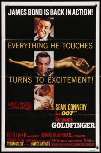 1p392 GOLDFINGER 1sh R80 3 images of Sean Connery as James Bond + golden Shirley Eaton!