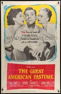 1p402 GREAT AMERICAN PASTIME 1sh '56 baseball, Tom Ewell between Anne Francis & sexy Ann Miller!