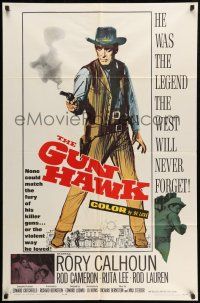 1p411 GUN HAWK 1sh '63 cool art of cowboy Rory Calhoun with smoking gun!