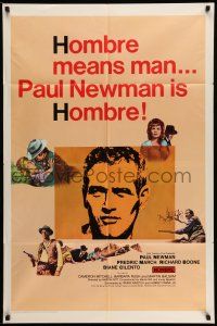 1p460 HOMBRE 1sh '66 Paul Newman, Fredric March, Richard Boone, ultra rare style!