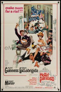 1p468 HOTEL PARADISO 1sh '66 wacky Frank Frazetta art of Alec Guinness & sexy Gina Lollobrigida!