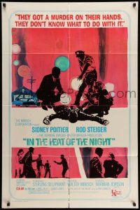 1p497 IN THE HEAT OF THE NIGHT 1sh '67 Sidney Poitier, Rod Steiger, Warren Oates, cool crime art!