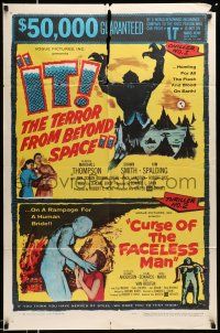 1p514 IT! THE TERROR FROM BEYOND SPACE/CURSE OF THE FACELESS MAN 1sh '58 horror art!