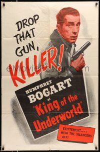 1p538 KING OF THE UNDERWORLD 1sh R56 Kay Francis cool art of Humphrey Bogart w/.45!