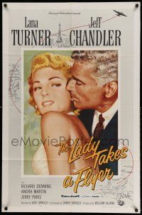 1p550 LADY TAKES A FLYER 1sh '58 art of Jeff Chandler carrying sexy Lana Turner!