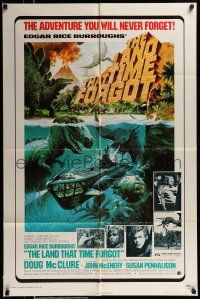 1p552 LAND THAT TIME FORGOT 1sh '75 Edgar Rice Burroughs, cool George Akimoto dinosaur art!