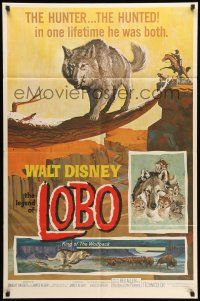 1p563 LEGEND OF LOBO 1sh '63 Walt Disney, King of the Wolfpack, cool artwork of wolf being hunted!