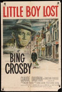 1p576 LITTLE BOY LOST 1sh '53 art of Crosby looming over WWII orphan on street by Ercole Brini!