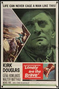 1p583 LONELY ARE THE BRAVE 1sh '62 different art of Kirk Douglas, life can never cage him!