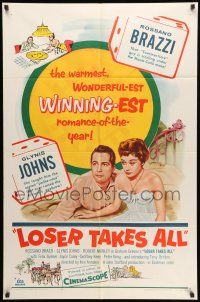 1p590 LOSER TAKES ALL 1sh '57 artwork of Rossano Brazzi, Glynis Johns in nightie!