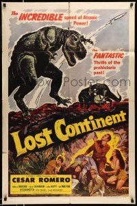 1p591 LOST CONTINENT revised 1sh '51 Cesar Romero, great rocket ship & dinosaur artwork!