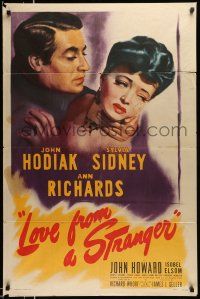 1p594 LOVE FROM A STRANGER 1sh '47 John Hodiak, Sylvia Sidney, a fatal fascination!