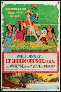 1p601 LT. ROBIN CRUSOE, U.S.N. style A 1sh '66 Disney, cool art of Dick Van Dyke with island babes!