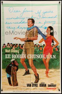 1p602 LT. ROBIN CRUSOE, U.S.N. style B 1sh '66 Disney, cool art of Dick Van Dyke w/Nancy Kwan!